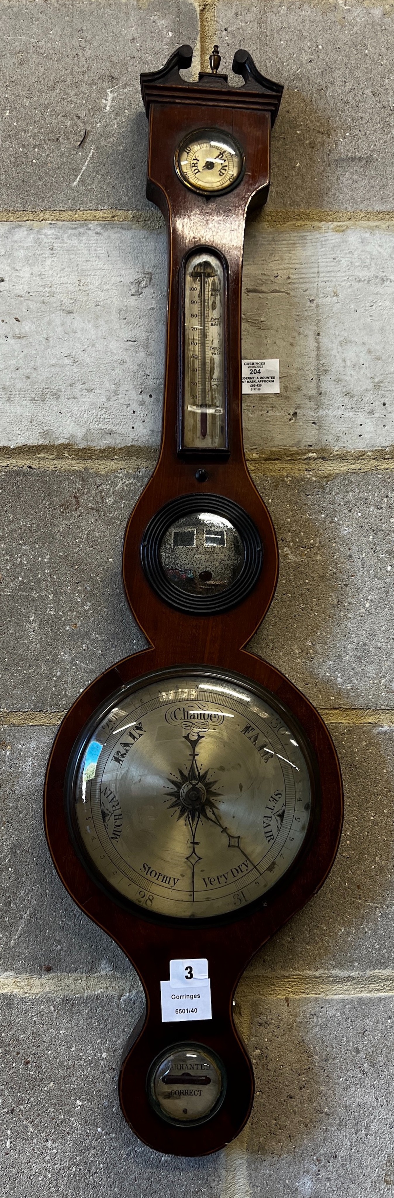 A George III mahogany wheel barometer, height 96cm