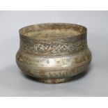 An Islamic tinned copper bowl, circa 1900, Tughra mark to base. 19cm