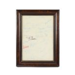 Framed autographs including Arthur Ashe, Robert Plant, Virginia Wade, Terry Wogan, Ernie Wise,