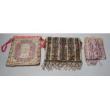 Three finely worked cut steel bags, circa 1920, possibly French, two worked into multicoloured