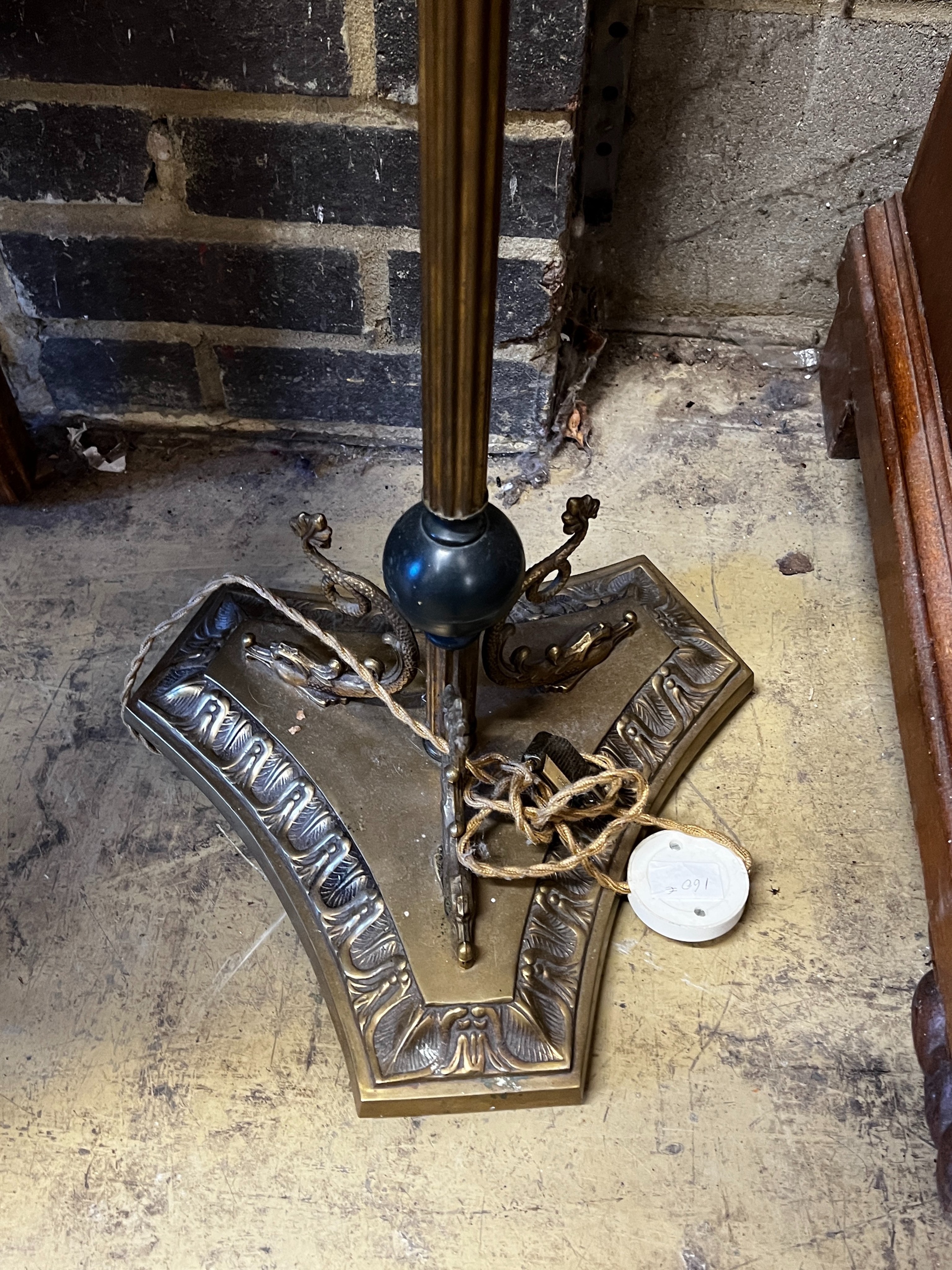An Empire style six branch brass standard lamp with feet, height 152cm - Image 3 of 3