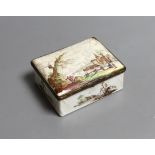 An 18th century German enamel on copper snuff box,8.5 cms wide x x7cms,