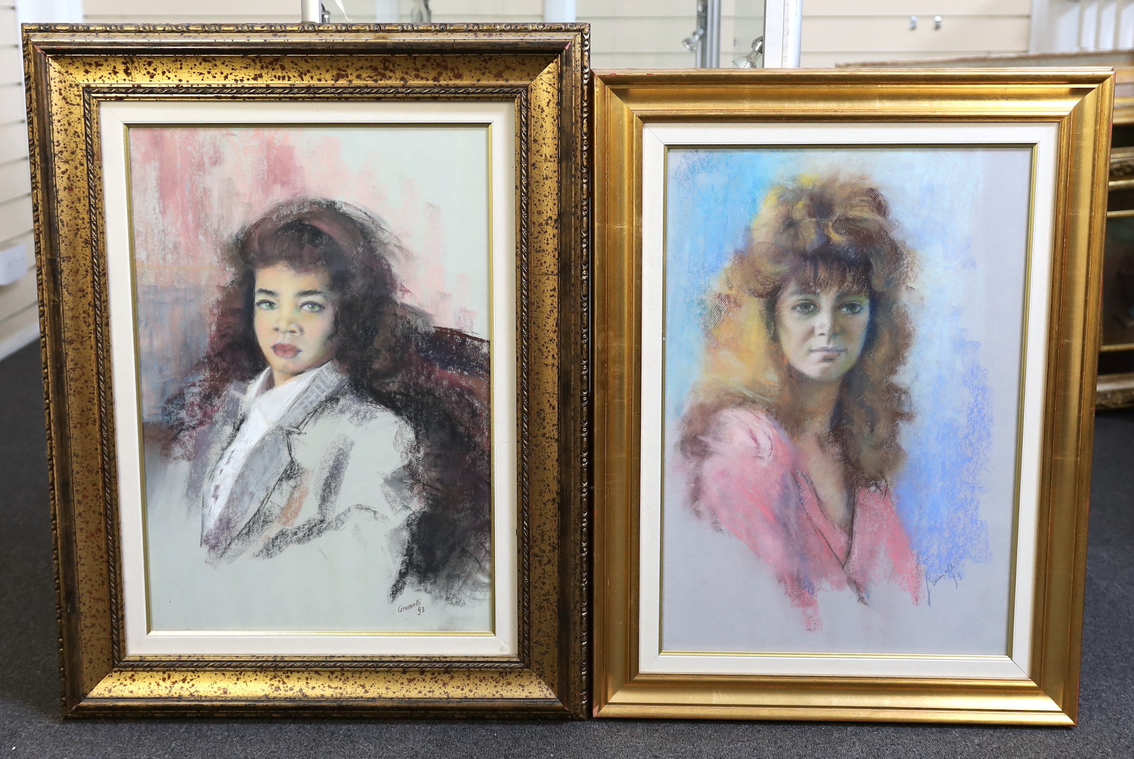 Guido Grumeli 'Lucia' and 'La Modella'pastel on cardsigned and dated '9363 x 43cm - Image 2 of 9