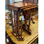 A nest of three William IV rectangular satinwood and mahogany tea tables, width 48cm, depth 33cm,