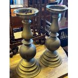 A pair of Victorian style brass pricket candlesticks, height 50cm