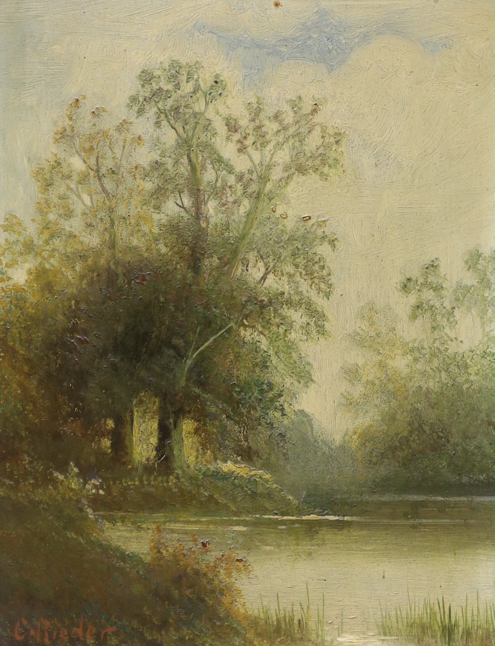 C. Rieder (c.1900), pair of oils on panel, River landscapes, signed, 25 x 20cm - Image 2 of 3