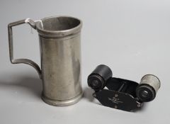 A pair of Busch Winett binoculars in clip case, together with pewter tankard