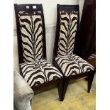 A pair of contemporary Mariner of Valencia zebra print fabric upolsterey side chairs
