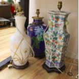 A large Chinese cloisonné enamel table lamp and two other table lamps (3)