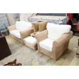 A rattan conservatory suite comprising two seater settee, length 180cm, depth 85cm, height 184cm,