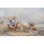 John Frederick Taylor (1802-1889), Milkmaid with cows on a country road, watercolour, signed