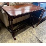 A Victorian rectangular mahogany stretcher table, width 90cm, depth 44cm, height 70cm
