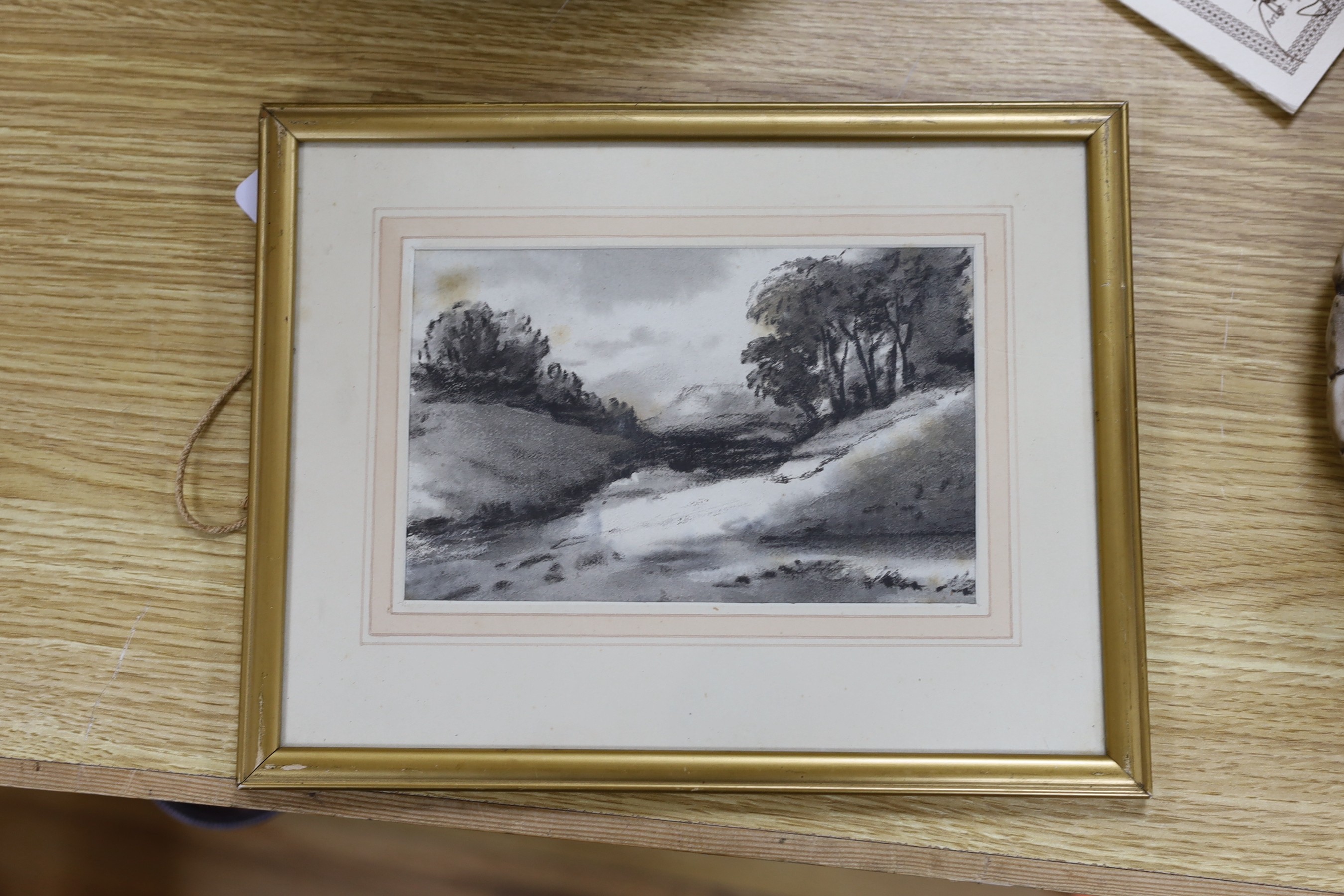 Dr Thomas Munro (1759-1833), charcoal on paper, Tree lined river, 11.5 x 18.5cm - Bild 2 aus 5