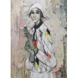 French School, lithograph, Harlequin holding a rose, indistinctly signed and numbered 120/150, 56