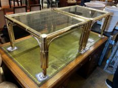 A pair of square gilt metal faux bamboo glass top occasional tables, width 63cm, height 41cm