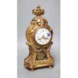 A 19th century French giltwood mantel timepiece with later electric movement, 39cm