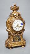 A 19th century French giltwood mantel timepiece with later electric movement, 39cm