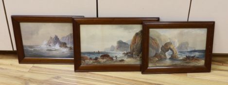 John Clarkson Uren (1845-1932), three watercolours, Coastal scenes, signed, one dated 1880,