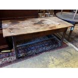 A 19th century French rectangular cherrywood kitchen table, length 161cm, depth 76cm, height 69cm