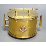 A WWI trench art biscuit barrel with applied Worcestershire regimental badge, the base dated 1918.