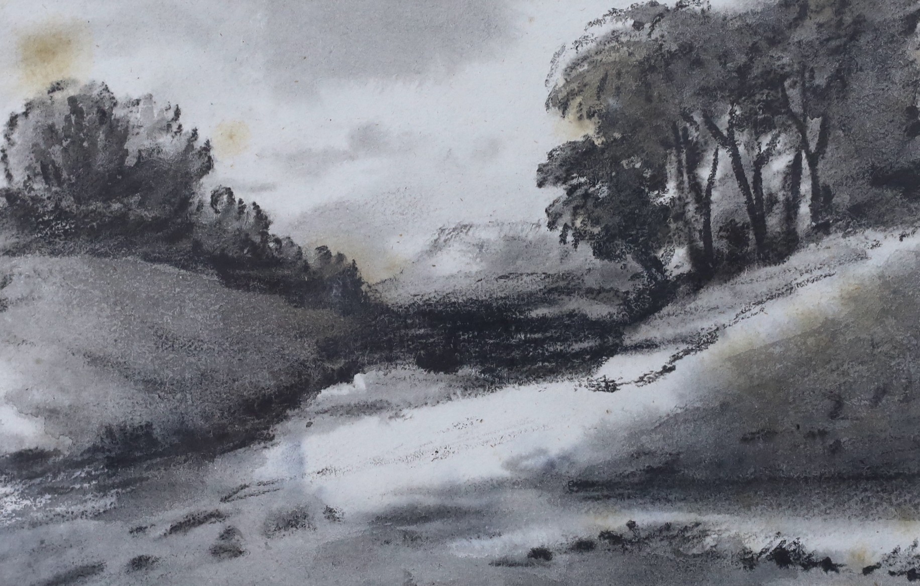 Dr Thomas Munro (1759-1833), charcoal on paper, Tree lined river, 11.5 x 18.5cm - Bild 3 aus 5