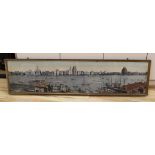 A framed early 20th century Chinese machine woven panorama of Shanghai harbour, 39x165cm excl frame