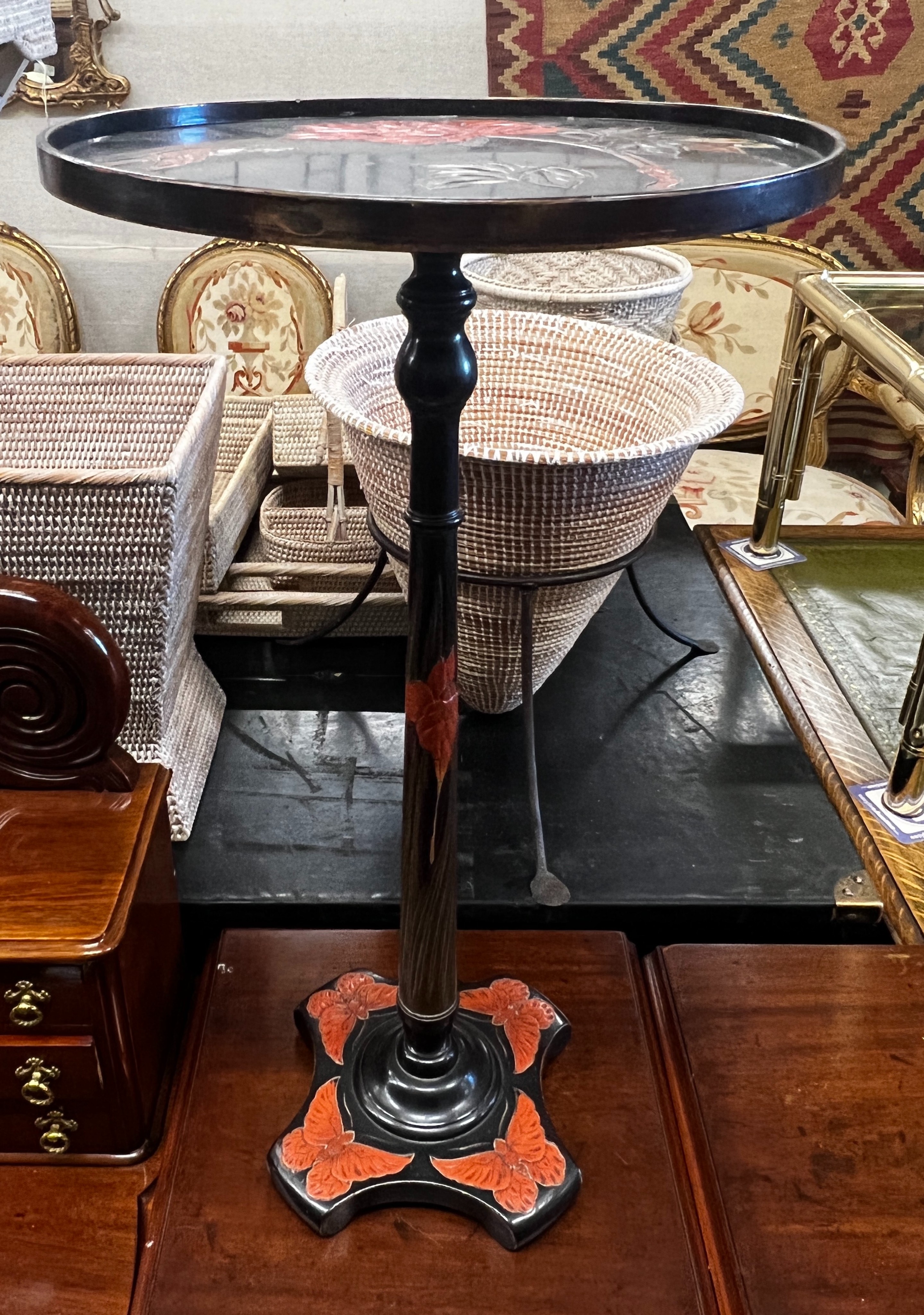 A Japanese lacquer wine table, diameter 36cm, height 69cm