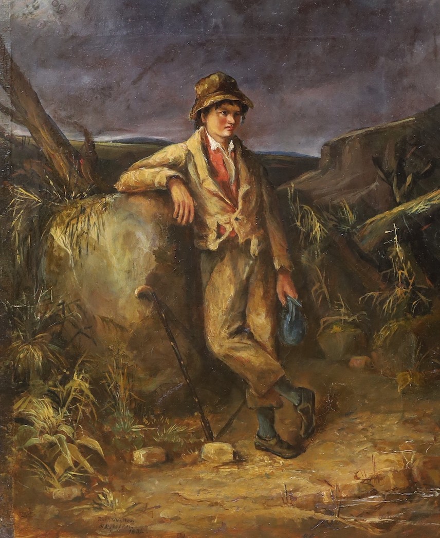 Richard Waller (1811-1882), oil on canvas, Boy in landscape, inscribed Skipton, signed and dated