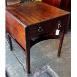 A George III mahogany drop flap Pembroke table with concave undertier, width 60cm, height 72cm