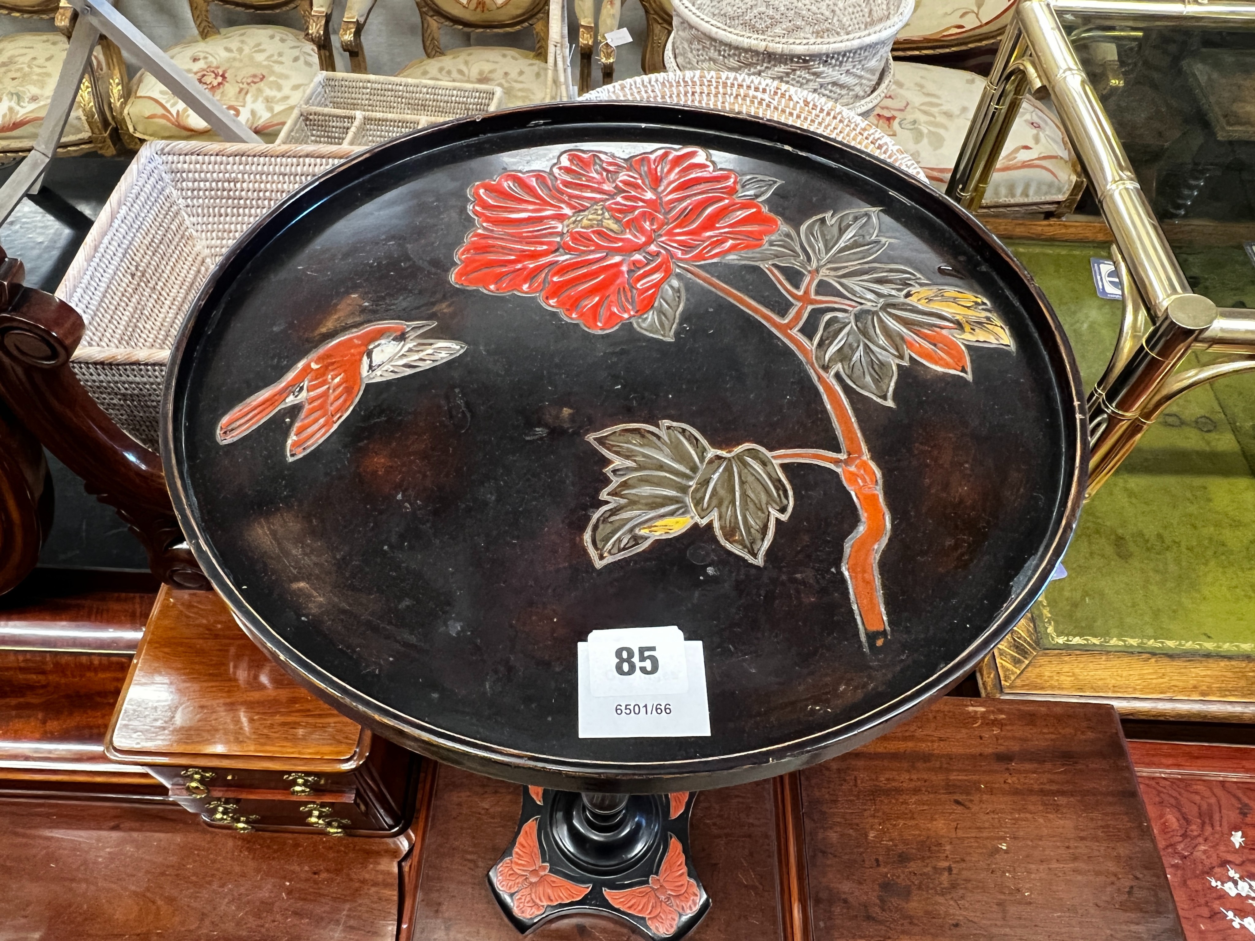 A Japanese lacquer wine table, diameter 36cm, height 69cm - Image 2 of 2