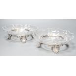 A pair of early 20th century French 950 standard white metal stands and glass dessert dishes, by