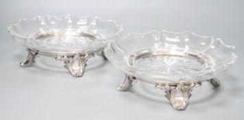 A pair of early 20th century French 950 standard white metal stands and glass dessert dishes, by