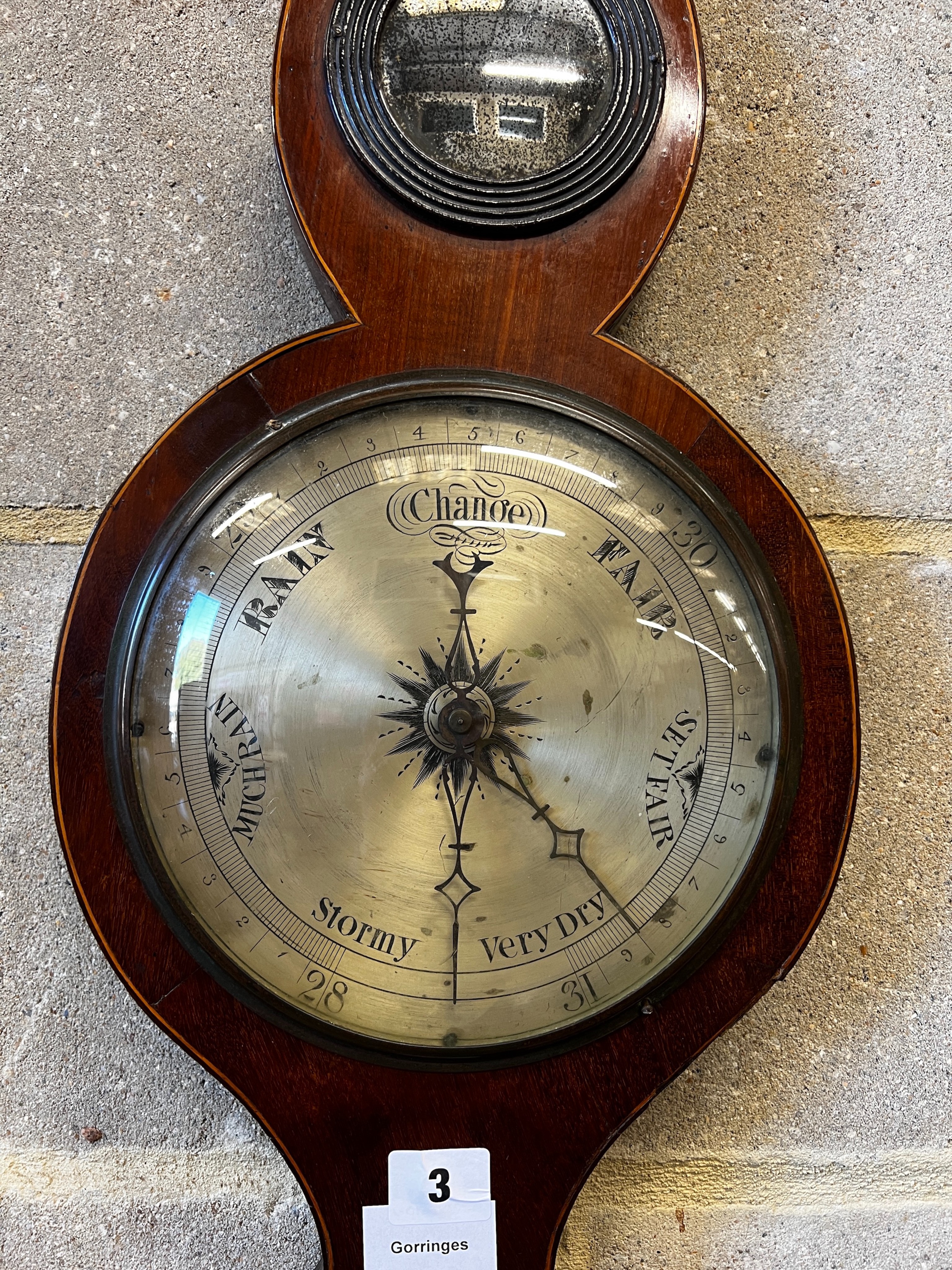 A George III mahogany wheel barometer, height 96cm - Image 3 of 4