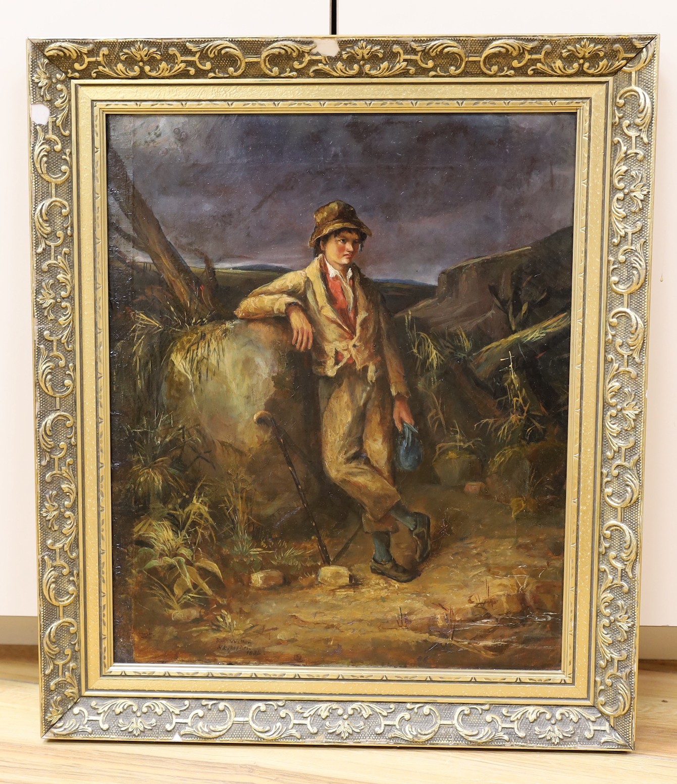 Richard Waller (1811-1882), oil on canvas, Boy in landscape, inscribed Skipton, signed and dated - Image 2 of 4