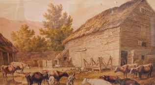 Robert Hills (1764-1844), Farmyard scene with two boys milking, watercolour, signed and dated