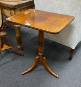 A Regency mahogany rectangular tripod tea table, width 59cm, depth 43cm, height 71cm