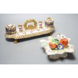 A 19th century Chamberlain Worcester inkstand painted with roses and heatsease, script mark, and a