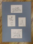 Manner of George Chinnery, pen and ink, Four studies of Chinese figures, largest 13 x 16cm,
