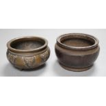Two Chinese bronze censers, one inscribed, tallest 6cm