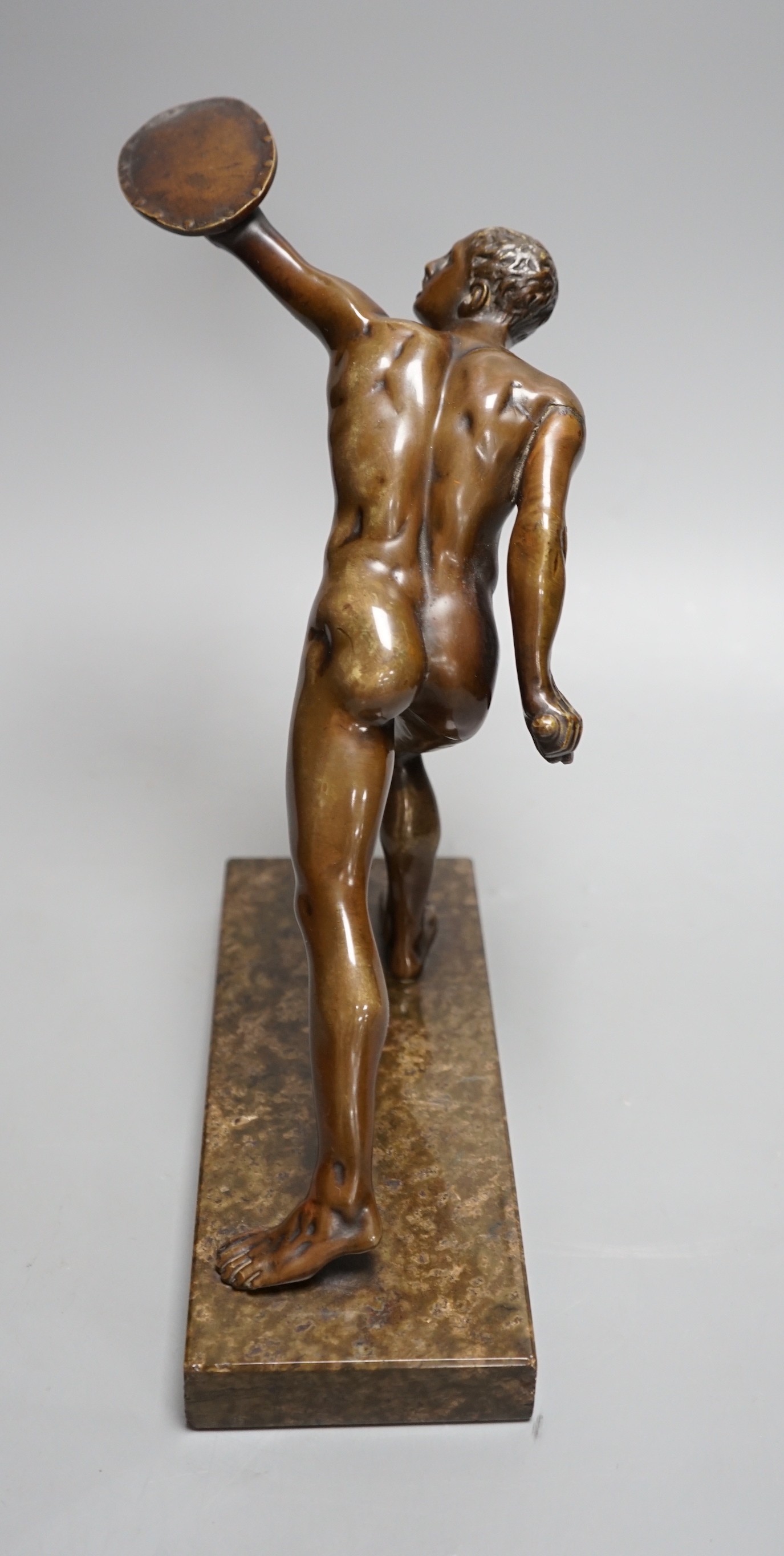 After the Antique, an early 20th century bronze study of the Borghese Gladiator, on marble base, - Image 3 of 7