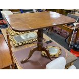 An early Victorian rectangular yew and mahogany tilt top tea table, width 91cm, depth 65cm, height