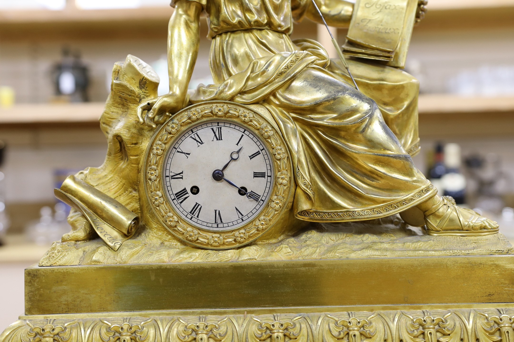 A large ornate French ormolu ‘Hercules’ mantel clock, second quarter 19th century, 62cm tall - Image 3 of 5