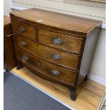 A Regency banded mahogany bow fronted chest of drawers, width 103cm, depth 52cm, height 89cm