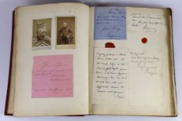 ° ° A mid 19th album of autographs, and cabinet photographs, formed by George Joy son of Edward Joy,