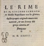 ° ° Sannazaro, Giacono - Le Rime ... 53 & (54-56) ff. old vellum, gilt-decorated spine with
