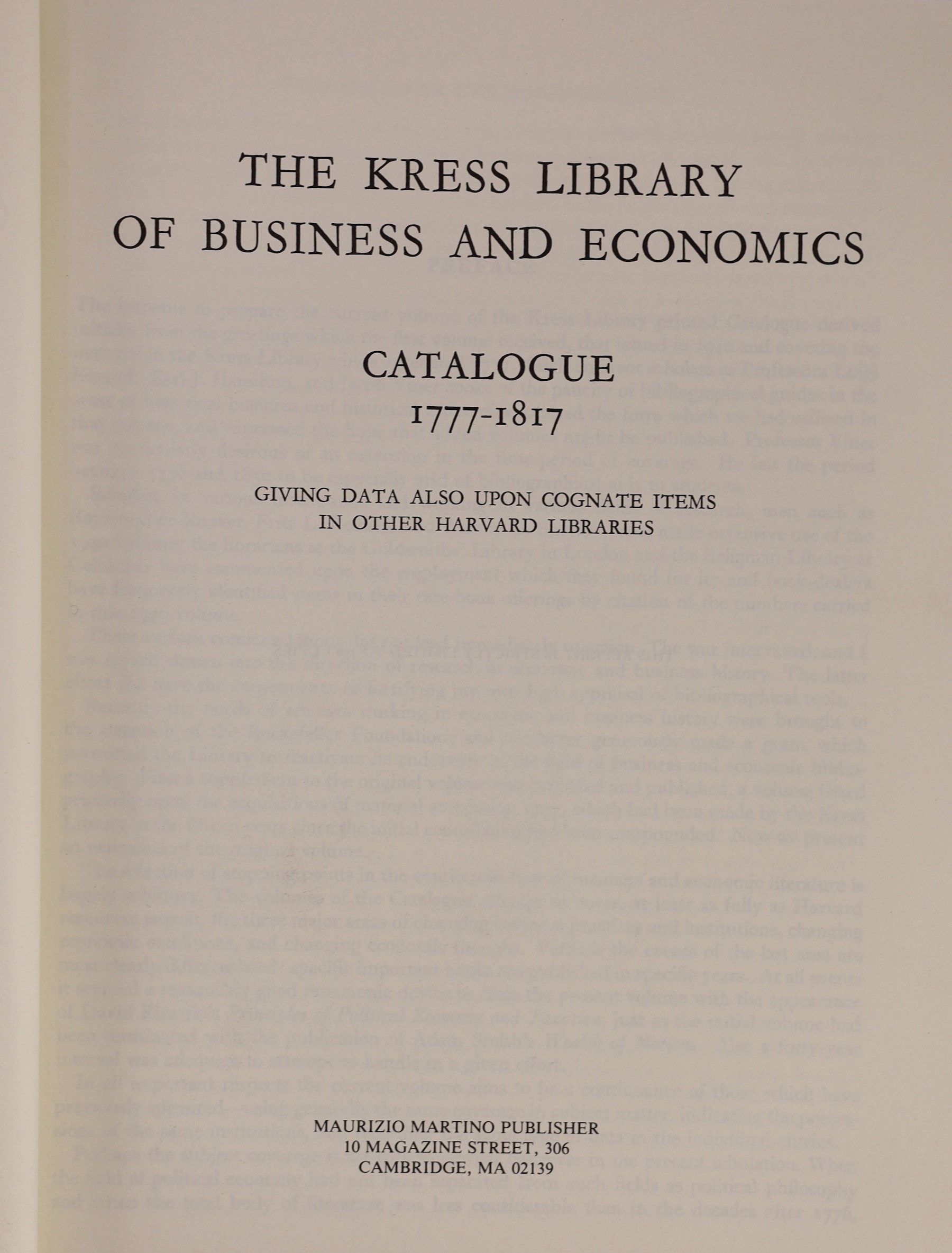 ° ° The Kress Library of Business and Economics, Catalogue. 4 vols. publisher's gilt lettered cloth, - Image 3 of 5