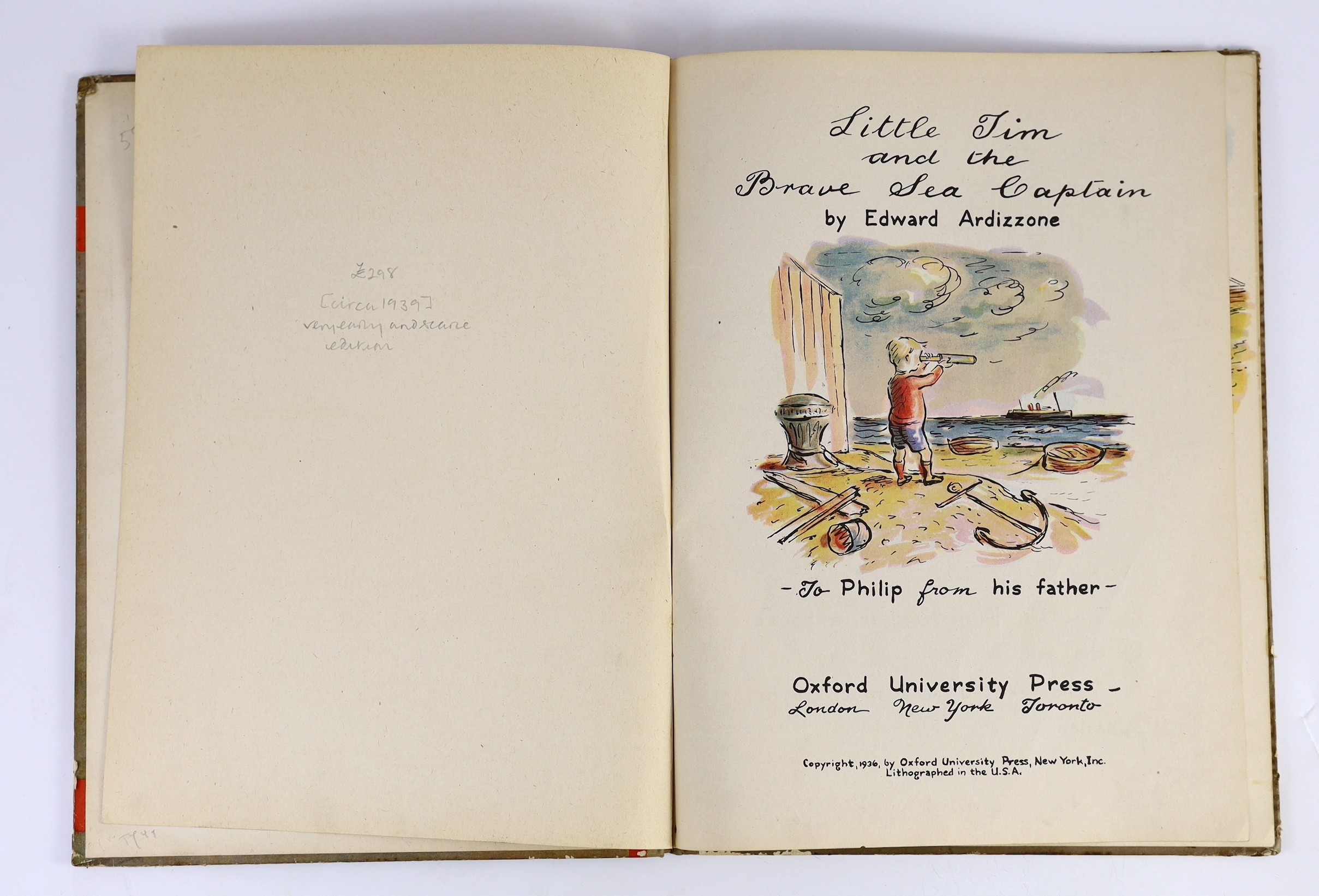 ° ° Ardizzone, Edward - Little Tim and the Brave Sea Captain. First Edition. coloured pictorial - Image 3 of 4