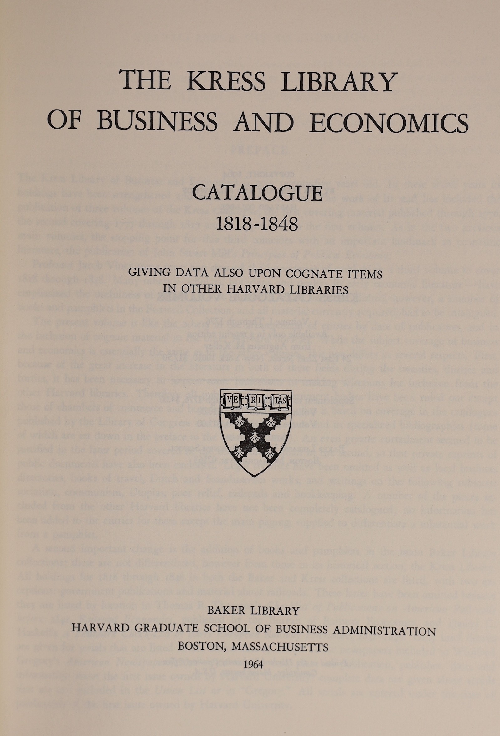 ° ° The Kress Library of Business and Economics, Catalogue. 4 vols. publisher's gilt lettered cloth, - Image 4 of 5