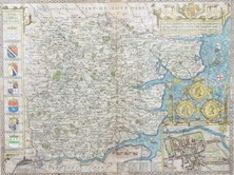 John Speed (1552-1629), hand coloured engraving, Map of Essex, published c.1627 by George Humble,