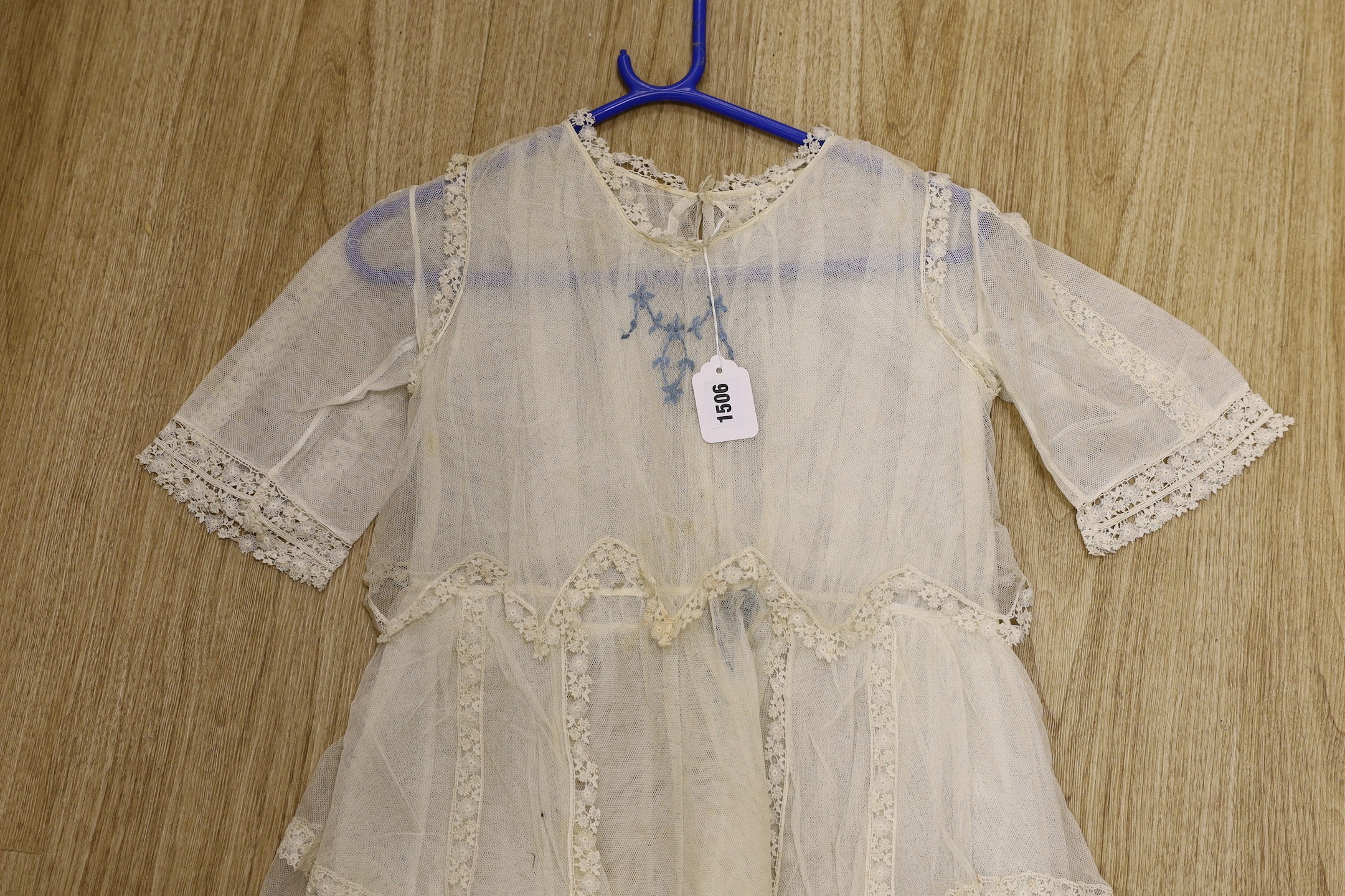 A young girl's 1920's-30's cream net and lace trimmed confirmation dress, - Image 4 of 4